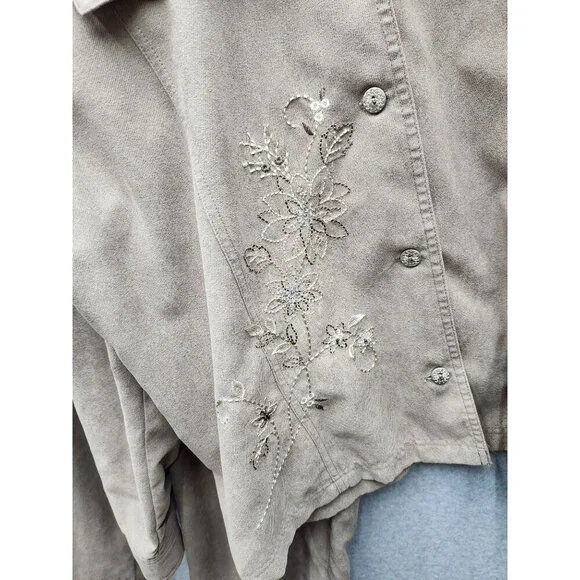 Alfred Dunner Womens Embroidered Tan Jacket & Elastic Waist Pants Set Size 20 Co - Picture 3 of 9